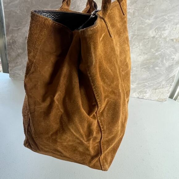 Genuine Leather Made in Italy Shoulder Bag Tote Brown Suede - Picture 5 of 14